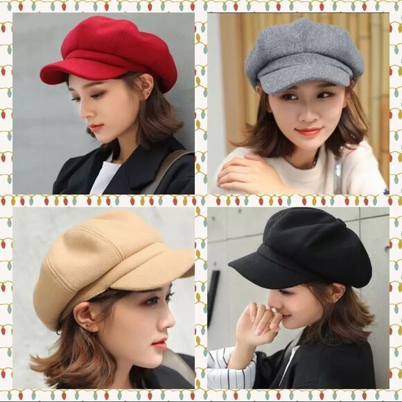 111 RED WOOLEN NEWSBOY CAP NWT FOR AUTUMN/WINTER - Picture 2 of 7